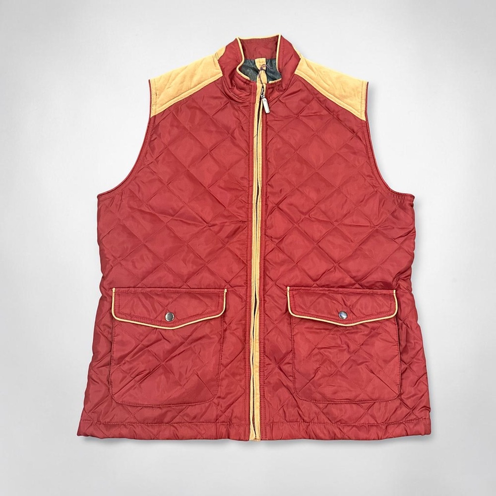 Alan Flusser Quilted Zip Vest Mens Large NWT Burgundy Corduroy Trim Equestrian